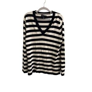 Jones New York Womens Striped V-Neck Sweater Navy White Sz XL Preppy Nautical